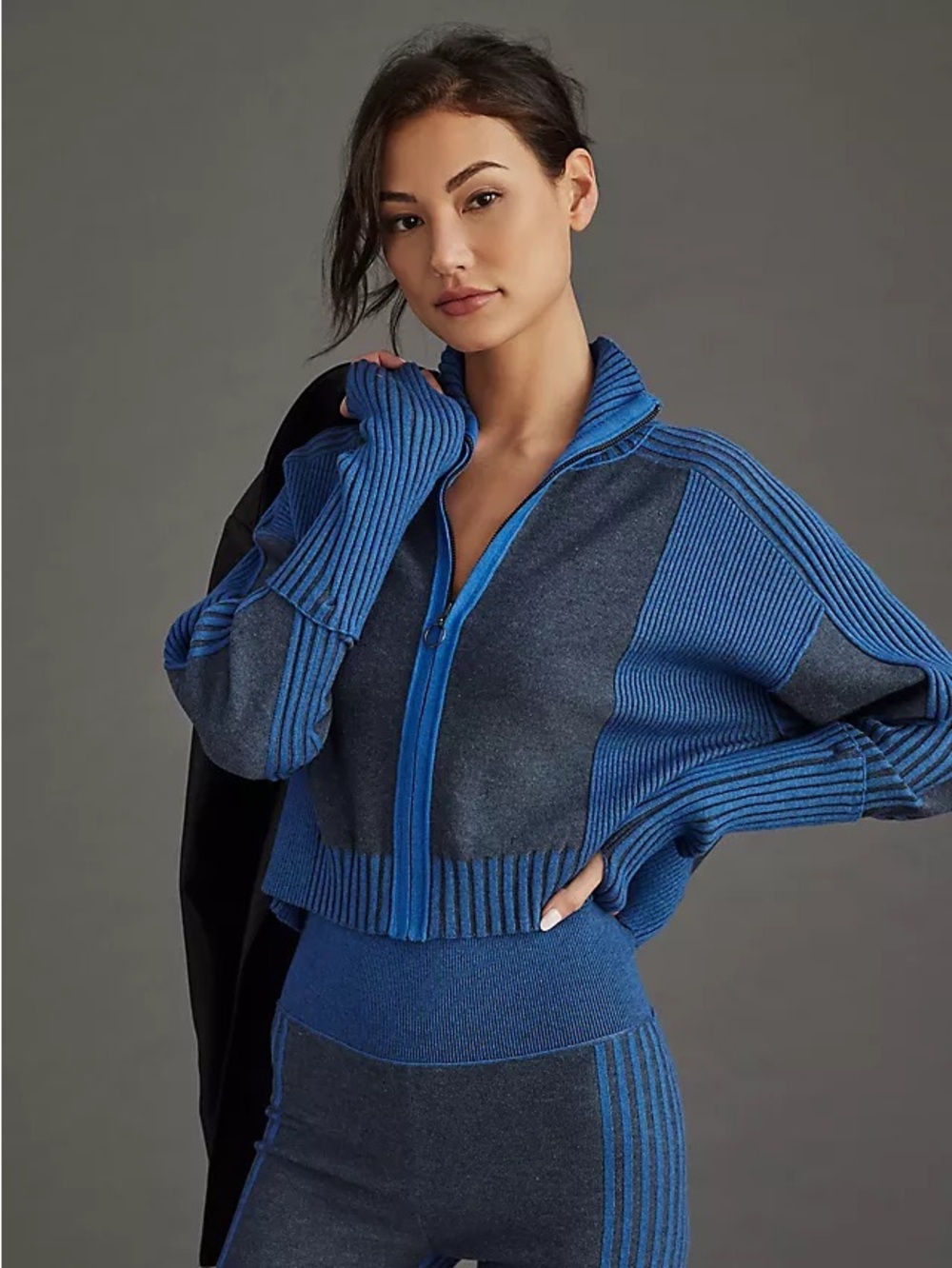 Daily Practice by Anthropologie | Two-Tone Crop Jacket | Medium | Blue/Gray